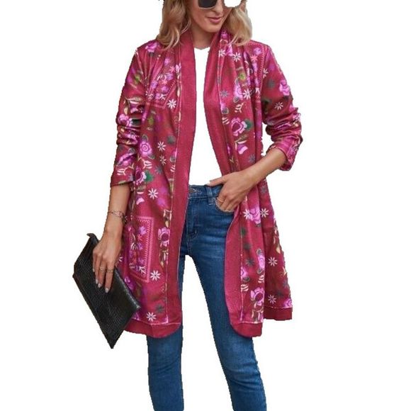 Floral Blooming Amaranth Floral Pocket Open Cardigan Size XL - Picture 1 of 1